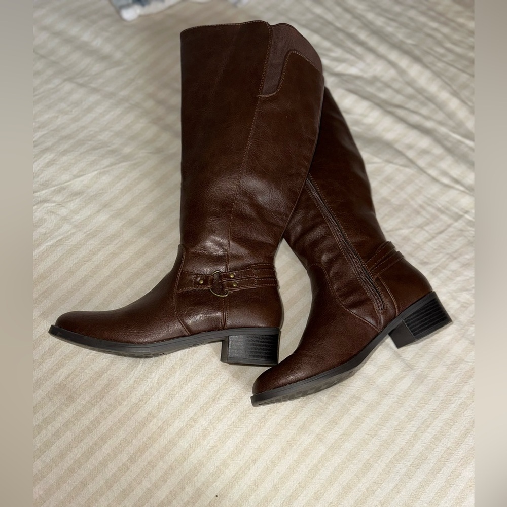 Brown Leather Knee-High Boots